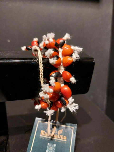 Pulseira chocalho semente de açaí vermelha - Rikbaktsa, MT