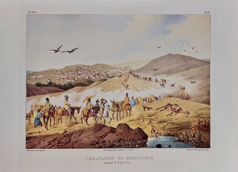 Gravura Moritz Rugendas - Caravana de comerciantes a caminho da Tijuca