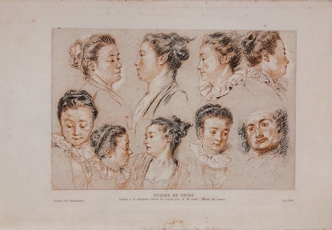 Estudo de cabeças em crayon - Antoine Watteau