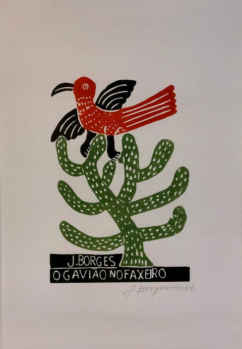 Xilogravura J. Borges - O gavião no faxeiro