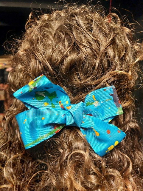 Laço azul - Laços de Artista (inspirado em Pollock)