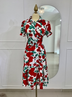 VESTIDO FLOR VERDE ROJA - comprar en línea