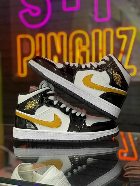 J1 MID PATENT BLACK GOLD WHITE 17 CM