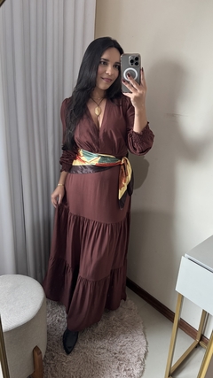 VESTIDO LIBERTY MANGA LONGA - MARROM - comprar online