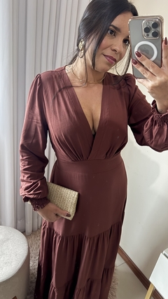 VESTIDO LIBERTY MANGA LONGA - MARROM - loja online