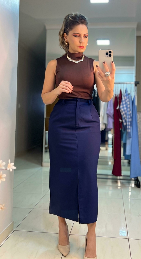 Midi Straight Skirt with Front Slit - buy online