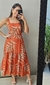 Vestido Três Saias Bord. Folhas - Laranja e Off - loja online