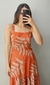 Vestido Três Saias Bord. Folhas - Laranja e Off - UseLarrê