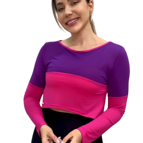 Cropped Manga Roxo e Rosa