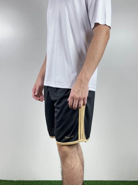 Calção Masculino Esportivo com Listras 100% Poliéster | Preto com Dourado
