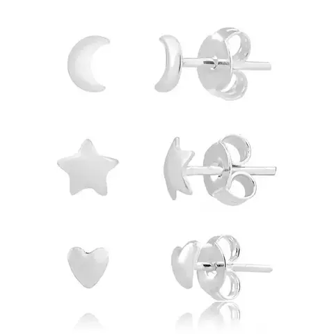 Trio de Brincos Coração Lua e Estrela - comprar online