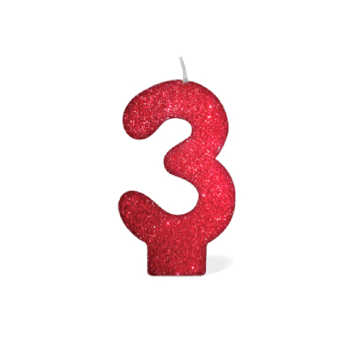 Vela Aniversário Glitter Color - nº 3 - Vermelha - unidade