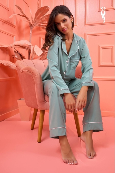 PIJAMA ESTILO AMERICANO BLUSA MANGA CURTA E CALÇA - comprar online