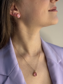 Conjunto Gota Rosa Banhado a Ouro 18k