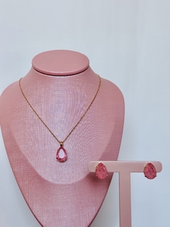 Conjunto Gota Rosa Banhado a Ouro 18k - Gabi Joias