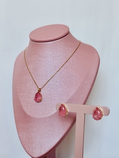 Conjunto Gota Rosa Banhado a Ouro 18k na internet