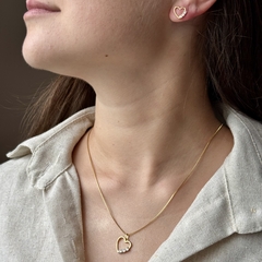 Conjunto Coração 3 Zircônias Banhado a Ouro 18k - comprar online