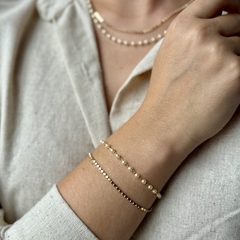Pulseira Dupla Esferas + Pérolas Banhada a ouro 18k