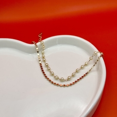 Pulseira Dupla Esferas + Pérolas Banhada a ouro 18k na internet