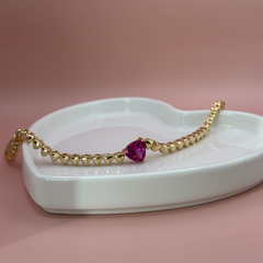 Colar Todo Corações + Pedra Pink Banhado a Ouro 18k na internet