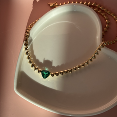 Colar Todo Corações + Pedra Verde Banhado a Ouro 18k - comprar online