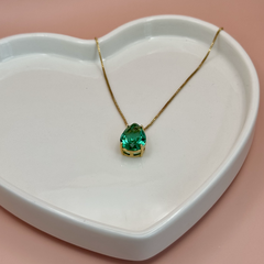 Colar Gota Zircônia Verde Banhado a Ouro 18k - comprar online