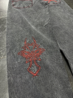 Baggy Gris gaspeado BORDADOS ROJOS - tienda online