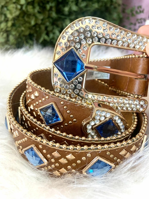 cinto country feminino brilhante pedraria azul