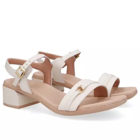 SANDÁLIA FEMININA COURO MARFIM SALTO BLOCO BAIXO - USAFLEX