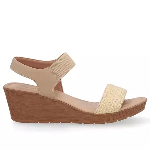 SANDÁLIA FEMININA COURO BEGE SALTO ANABELA - USAFLEX