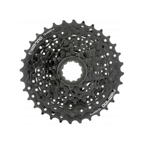 Cassete de bicicleta da marca Shimano, modelo Cs-Hg200, projetado para 9 velocidades com engrenagens que variam de 11 a 34 dentes.
