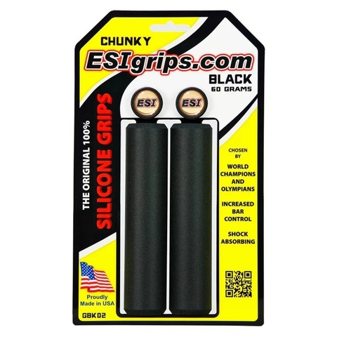 Manopla de bicicleta Premium da marca ESI Grips, modelo Chunky em silicone de alta qualidade, na cor preto.
