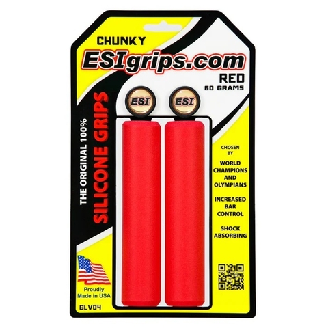 Manopla de bicicleta Premium da marca ESI Grips, modelo Chunky em silicone de alta qualidade, na cor vermelho.