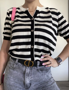 Remera de hilo rayada, botones brillo - comprar online
