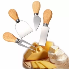 Jogo 4 Peças Para Queijo Facas Espátula Garfo