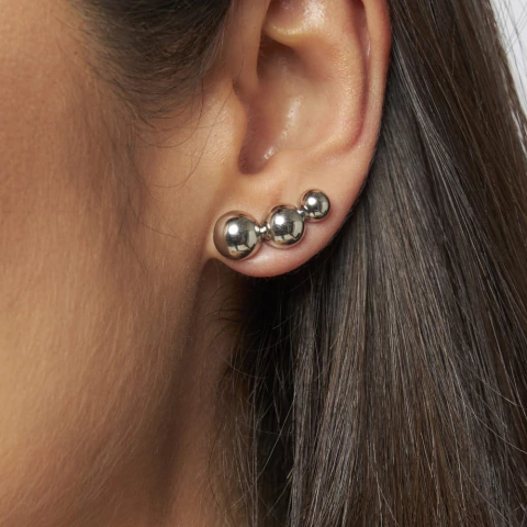 Brinco Ear Cuff 3 Esferas Ródio