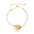 Pulseira de Pérola com Folha Trabalhada e Fecho Shambala Banho Ouro - comprar online