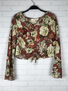 Blusa Feminina Cropped Manga Longa Floral - Toda Linda Moda Feminina