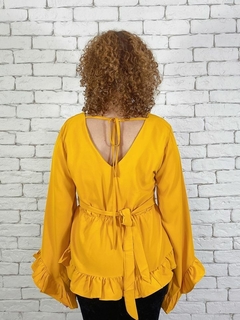 Blusa Feminina Manga 3/4 Babado Amarelo - comprar online