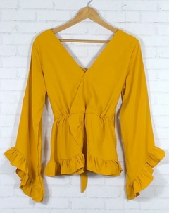 Blusa Feminina Manga 3/4 Babado Amarelo