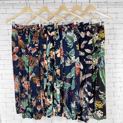 Calça Pantalona Floral Com Fenda Azul - comprar online