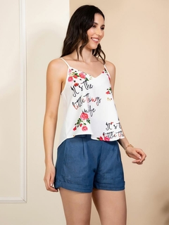 Blusa Regata Feminina Floral Branco - comprar online