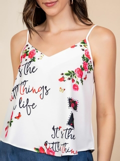 Blusa Regata Feminina Floral Branco - Toda Linda Moda Feminina