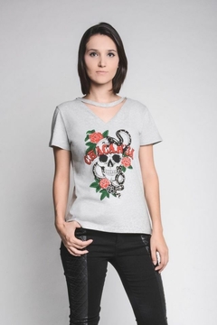 Blusa Feminina T-Shirt Caveira Cinza