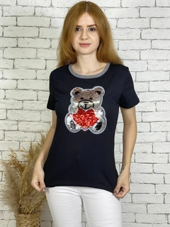 Blusa T-Shirt Feminina Urso Preta