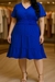 Vestido plus - Decote V - azul royal - com manga - comprar online