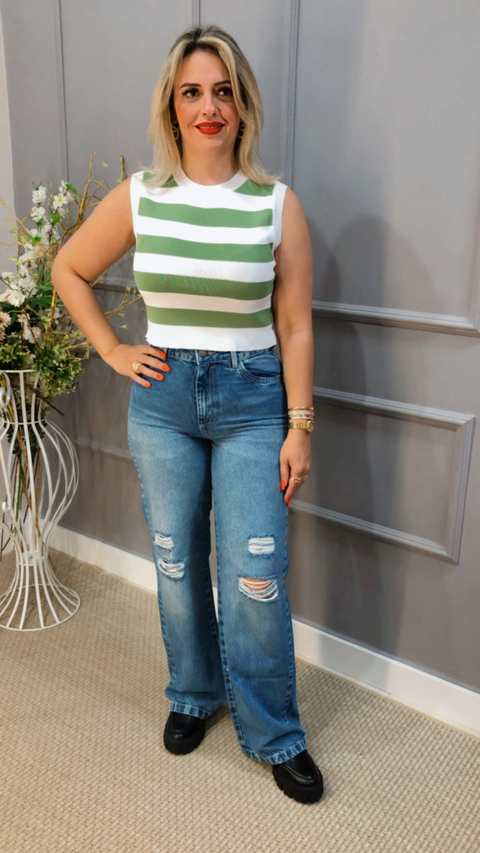 Calça Jeans Wide Leg Kemely