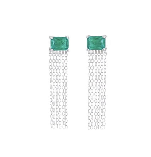 Brinco Franja Cascata Prata 925 Pedra Turmalina