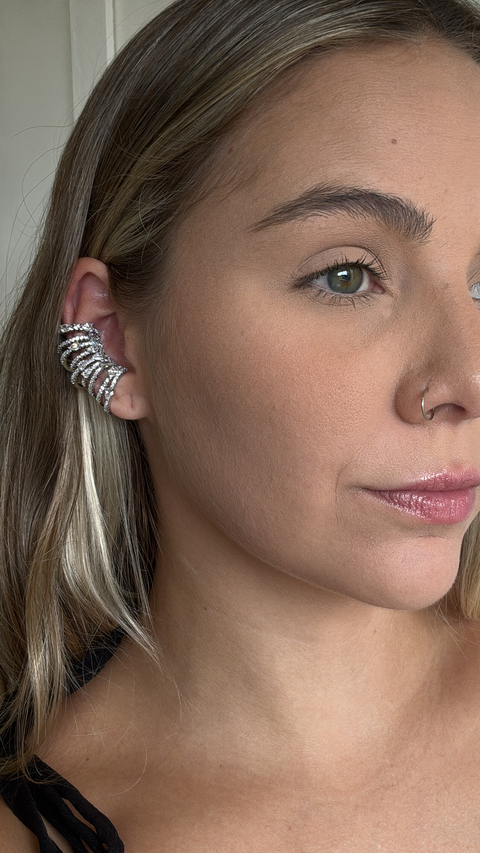 Piercing Fake Grande Cravejado Ródio Branco