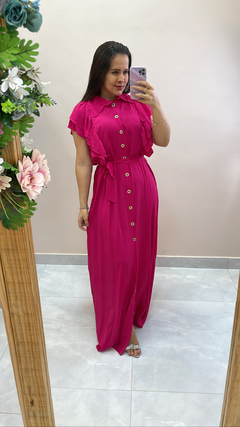 Vestido longo todo em viscolinho premium, acompanha faixa